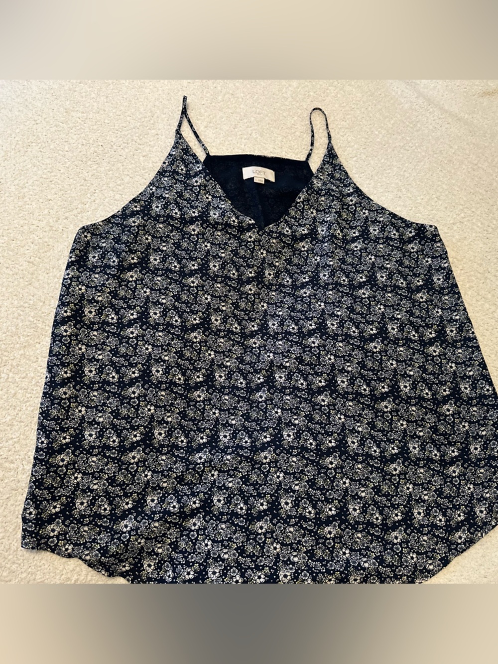 LOFT Navy Blue and White Floral Spaghetti Strap V-Neck Camisole